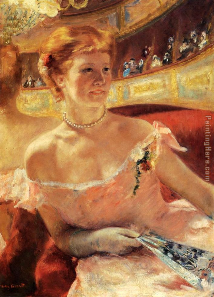 Woman With A Pearl Necklace In A Loge painting - Mary Cassatt Woman With A Pearl Necklace In A Loge art painting